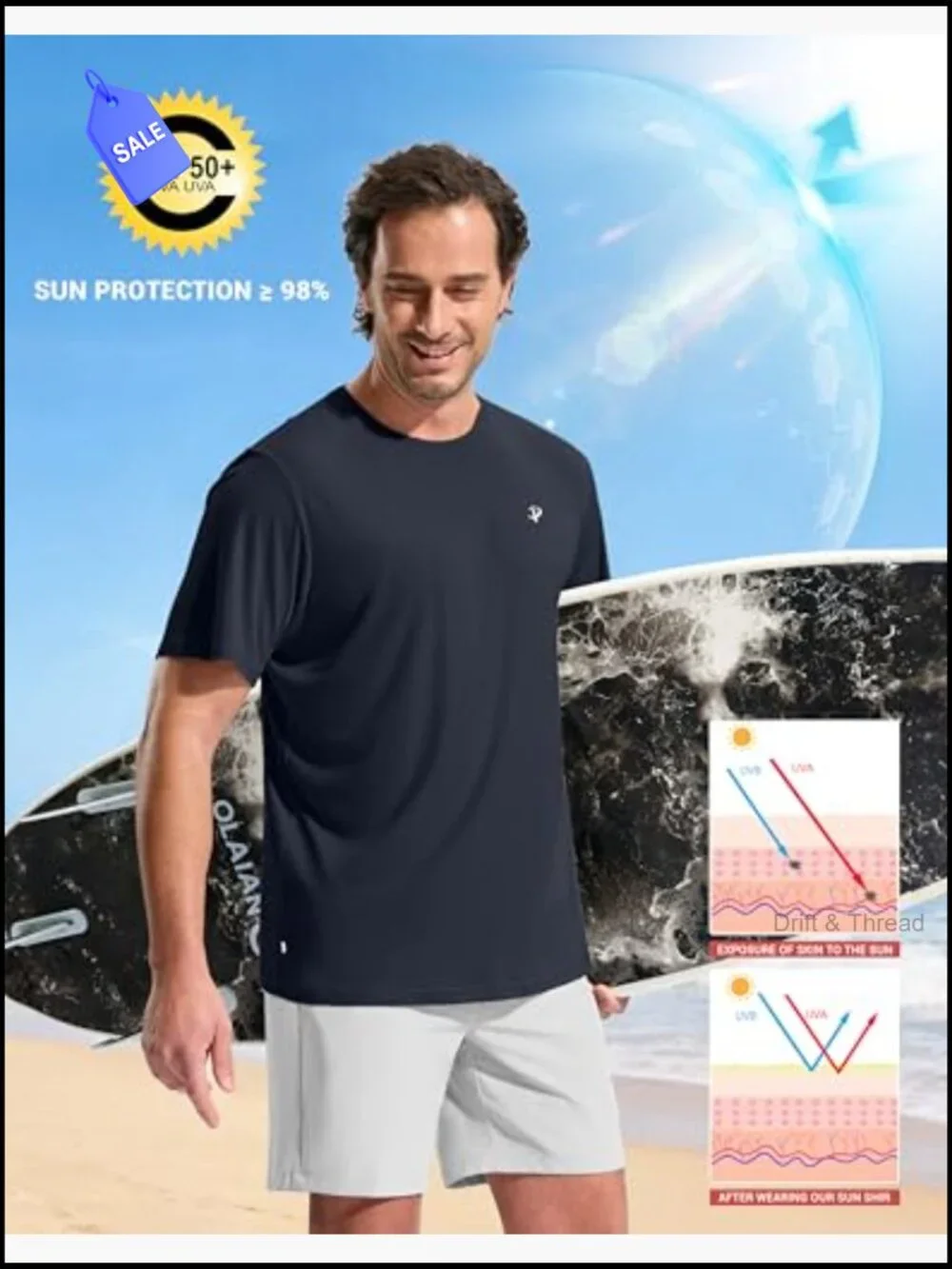 Men's Rashguard Swim Shirts UPF 50+ SPF Quick Dry Lightweight Beach Top